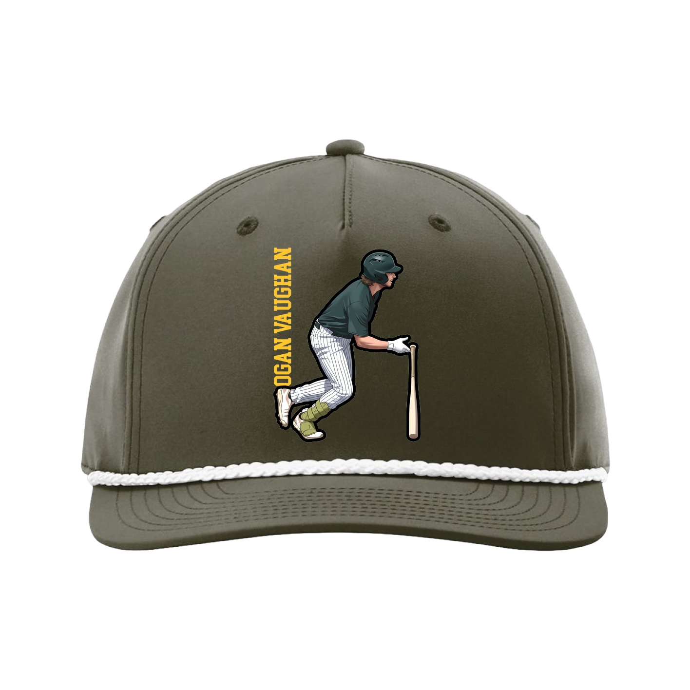 Five-Panel Classic Rope Cap — Name Vertical in Green