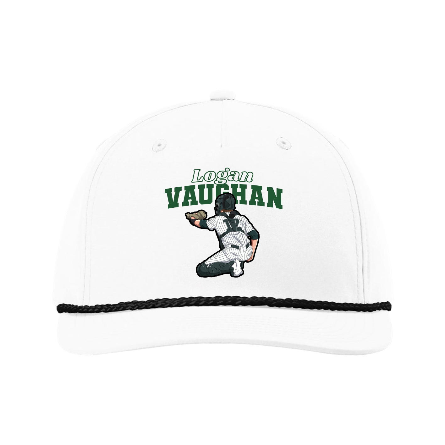 Five-Panel Classic Rope Cap — Name Arch in White