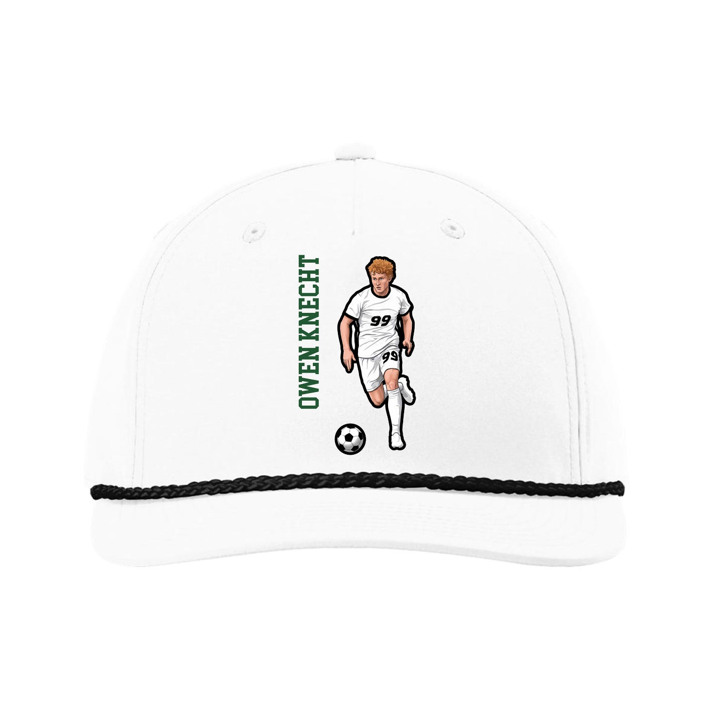 Five-Panel Classic Rope Cap — Name Vertical in White