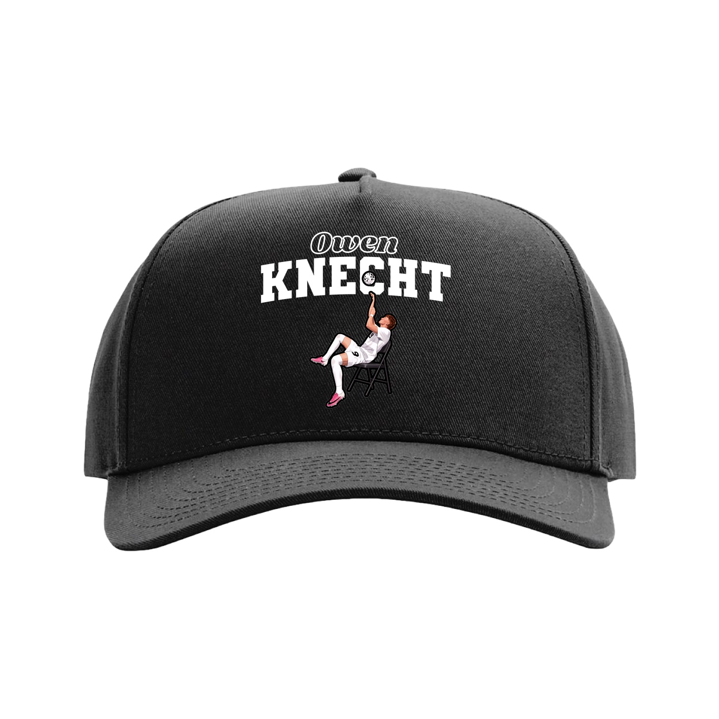 Full Fabric Five-Panel Champ Cap — Name Arch in Black