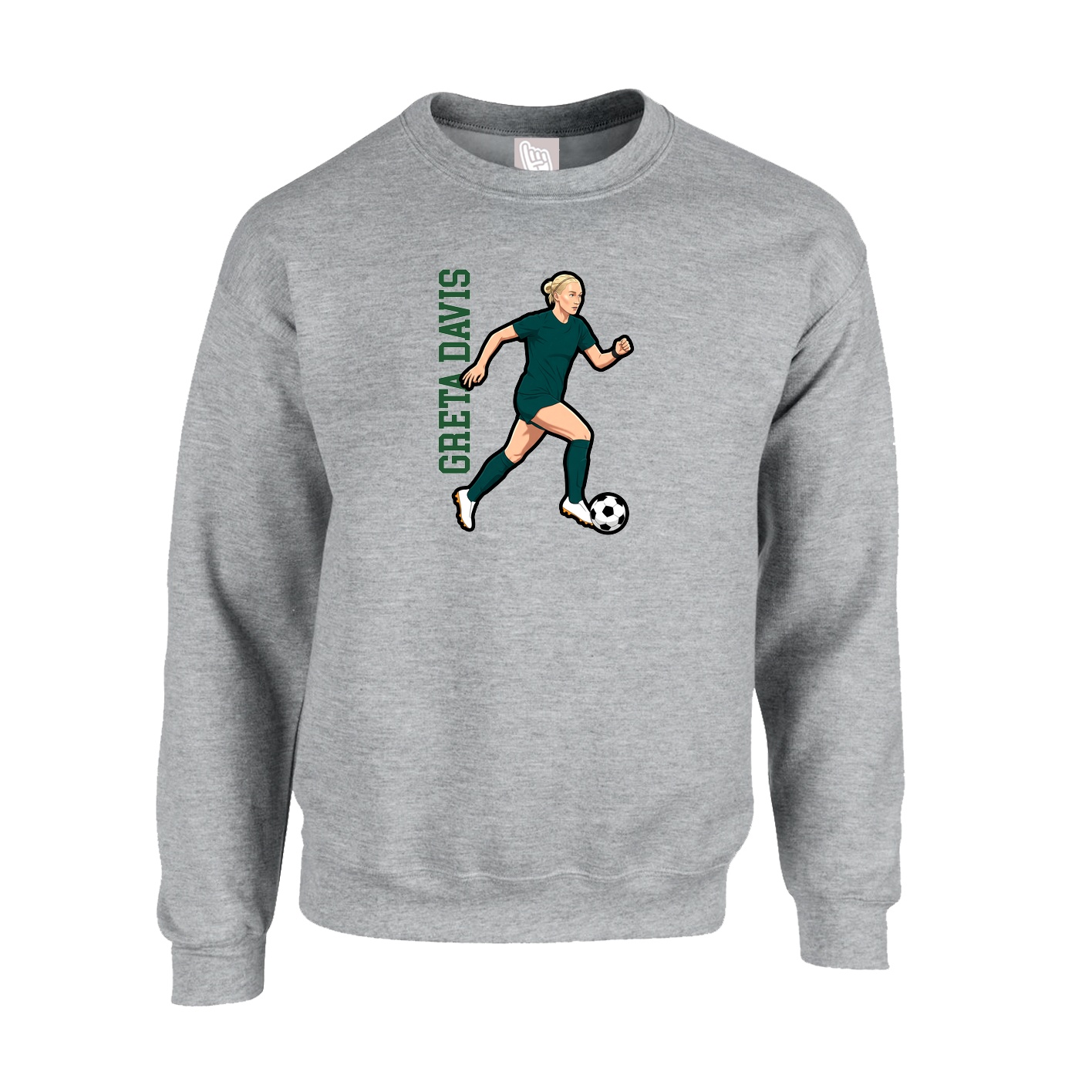 Fleece Crew — Name Vertical in Grey