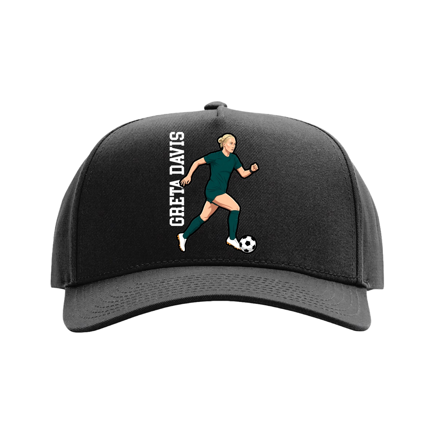 Full Fabric Five-Panel Champ Cap — Name Vertical in Black