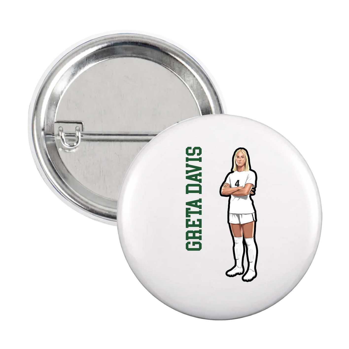 Game Day Button — Name Vertical in White