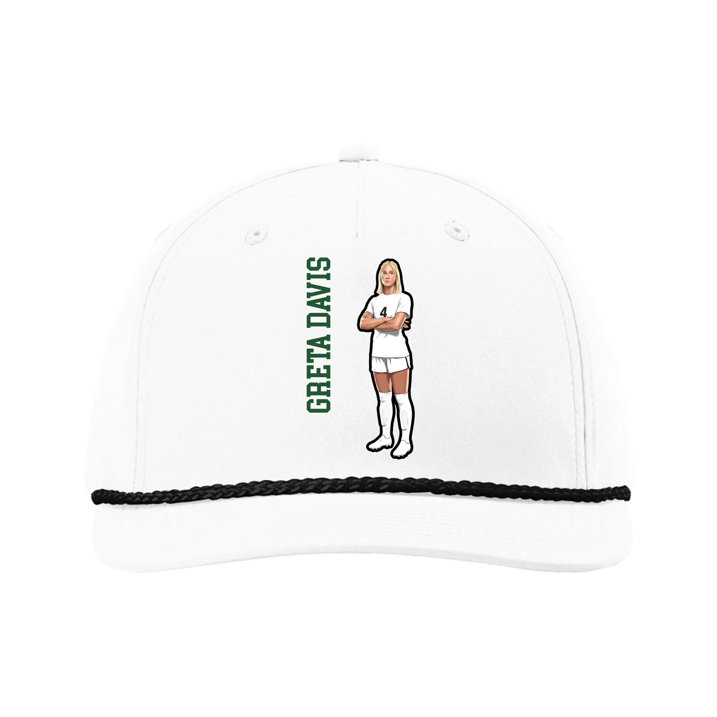 Five-Panel Classic Rope Cap — Name Vertical in White