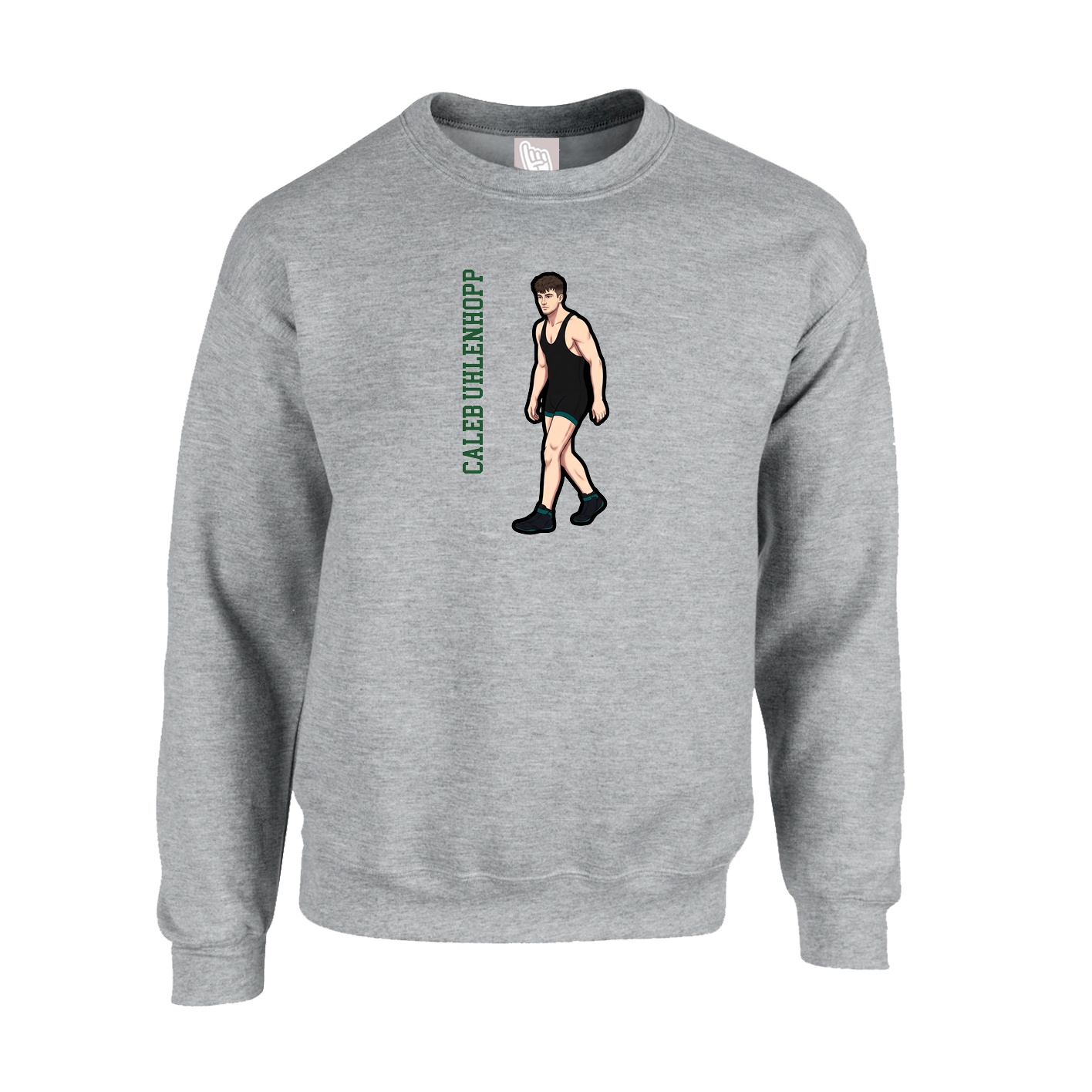 Fleece Crew — Name Vertical in Grey