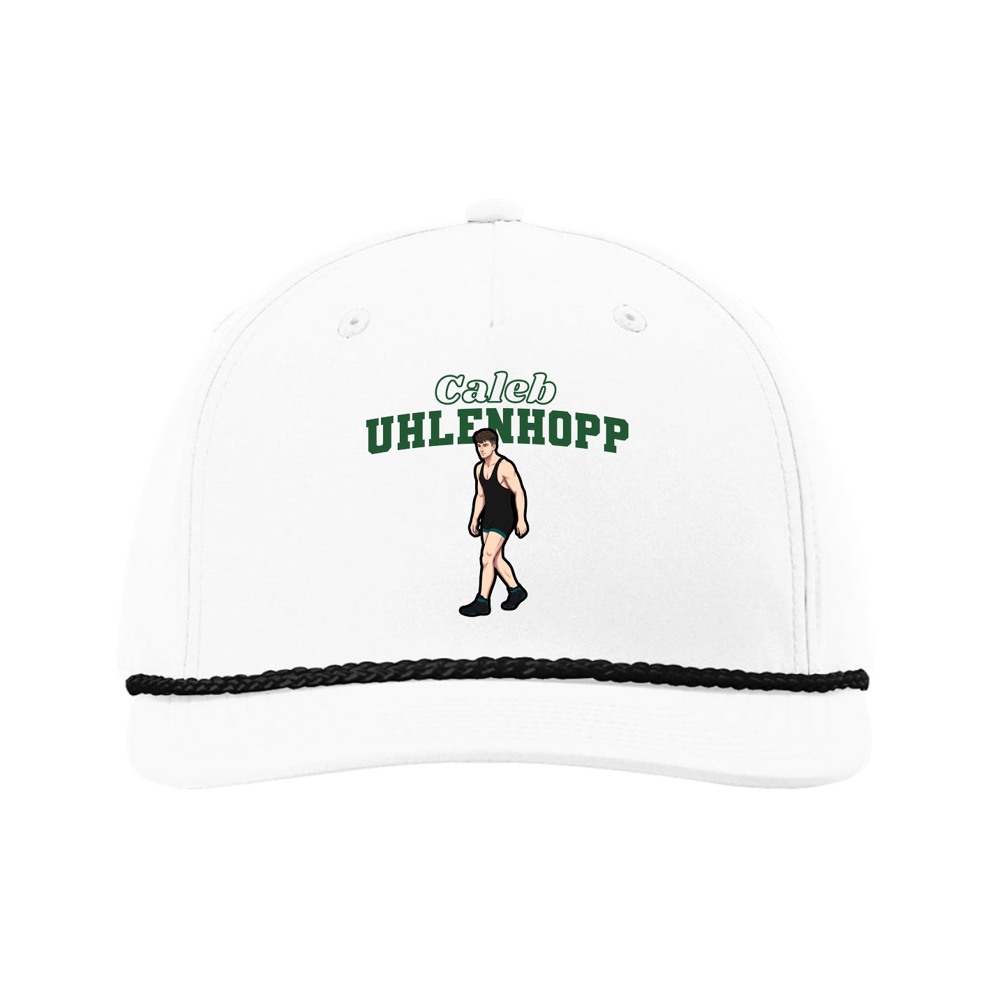 Five-Panel Classic Rope Cap — Name Arch in White