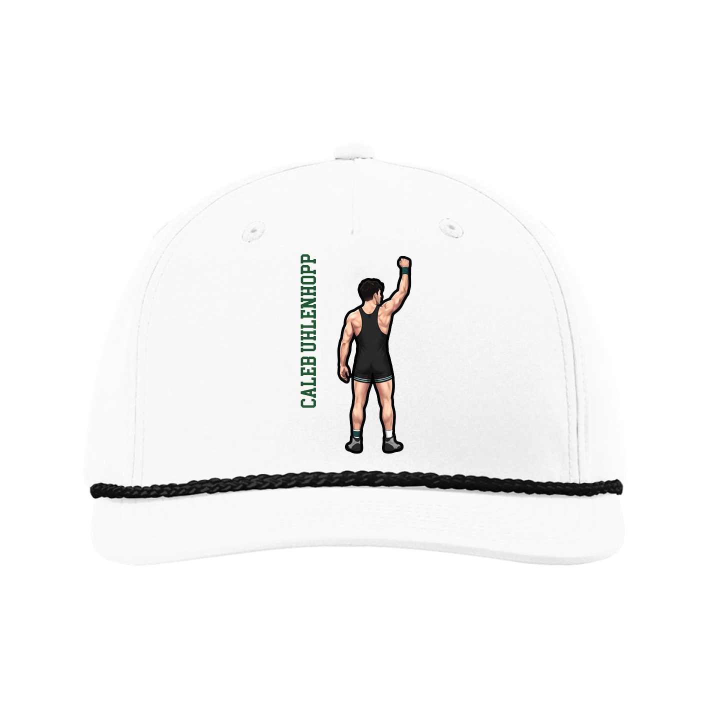 Five-Panel Classic Rope Cap — Name Vertical in White