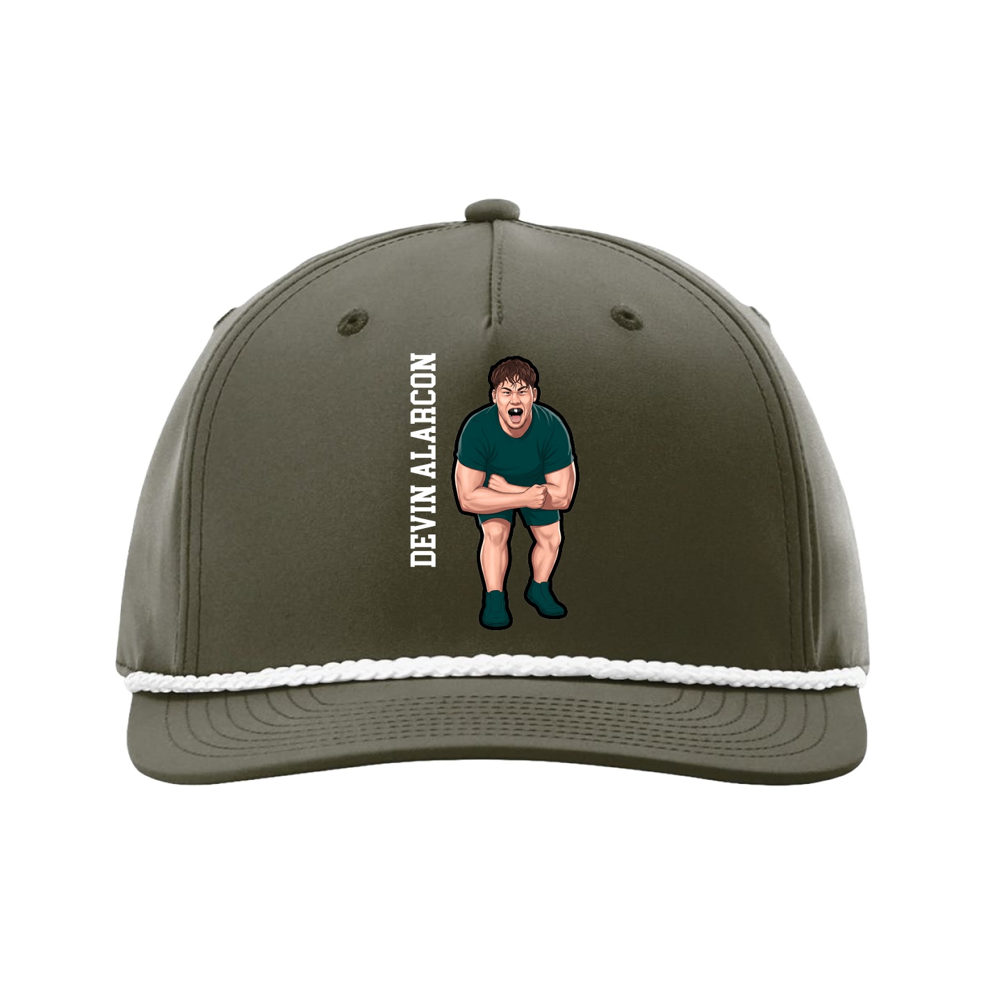 Five-Panel Classic Rope Cap — Name Vertical in Green