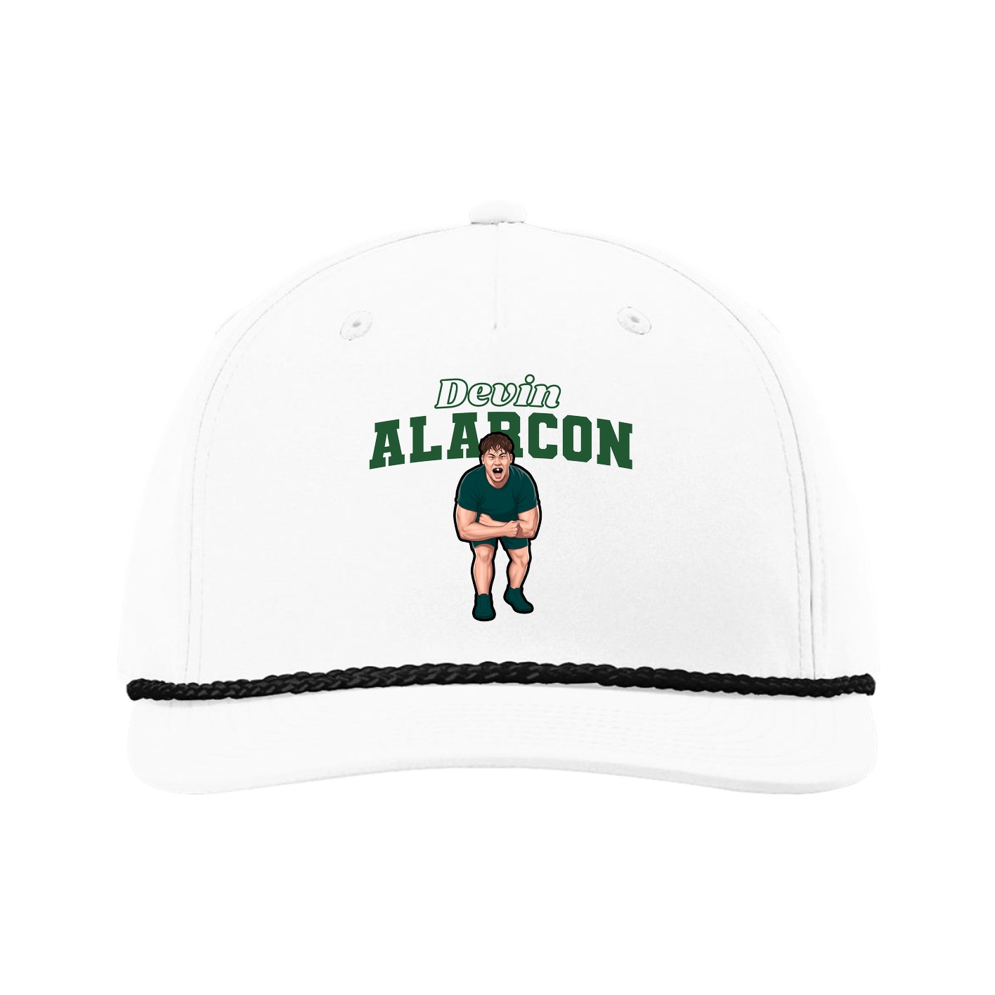 Five-Panel Classic Rope Cap — Name Arch in White