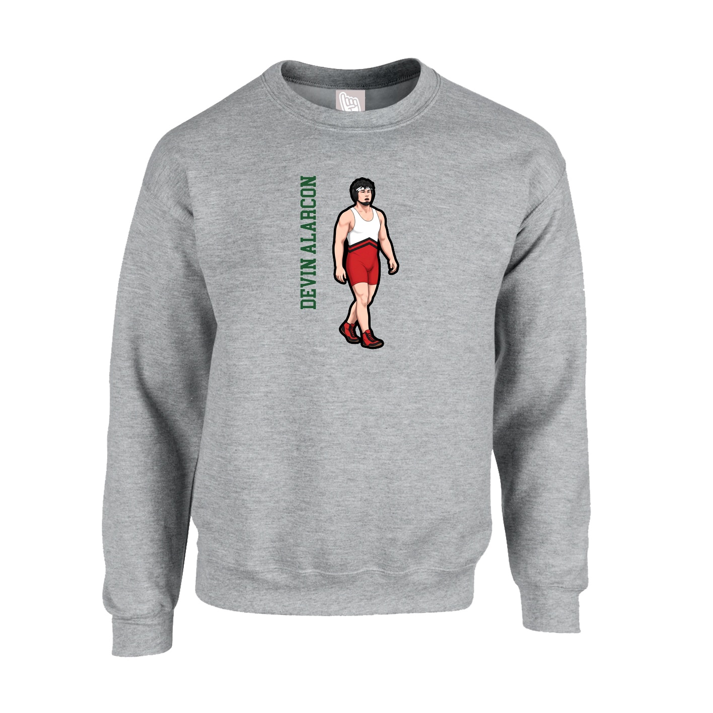 Fleece Crew — Name Vertical in Grey