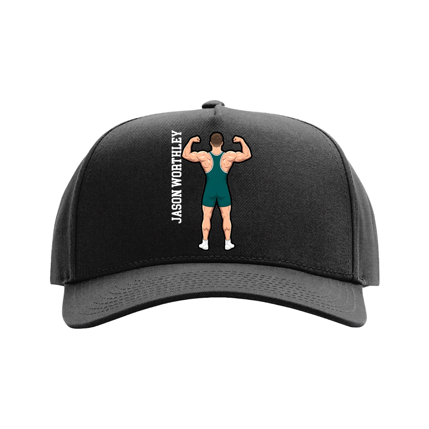 Full Fabric Five-Panel Champ Cap — Name Vertical in Black
