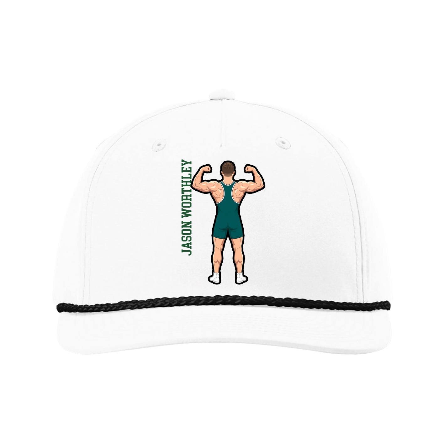 Five-Panel Classic Rope Cap — Name Vertical in White