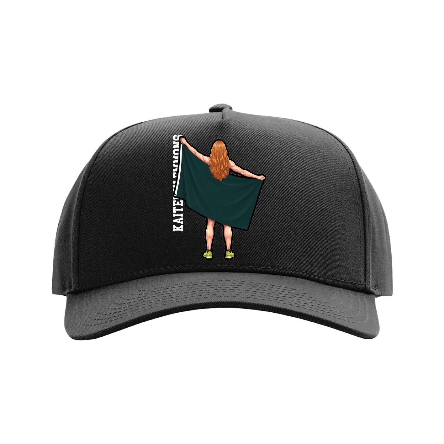 Full Fabric Five-Panel Champ Cap — Name Vertical in Black