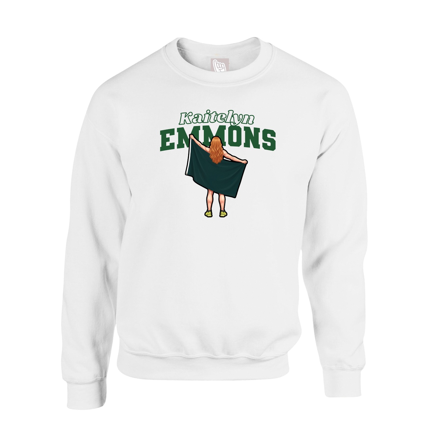 Fleece Crew — Name Arch in White