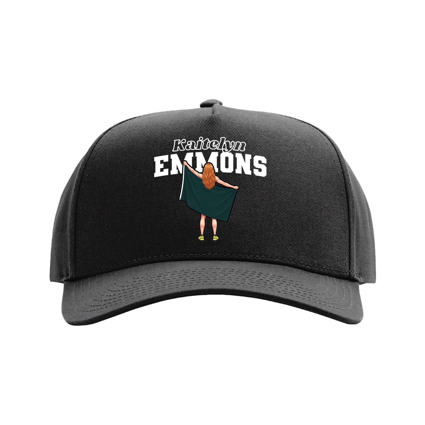 Full Fabric Five-Panel Champ Cap — Name Arch in Black