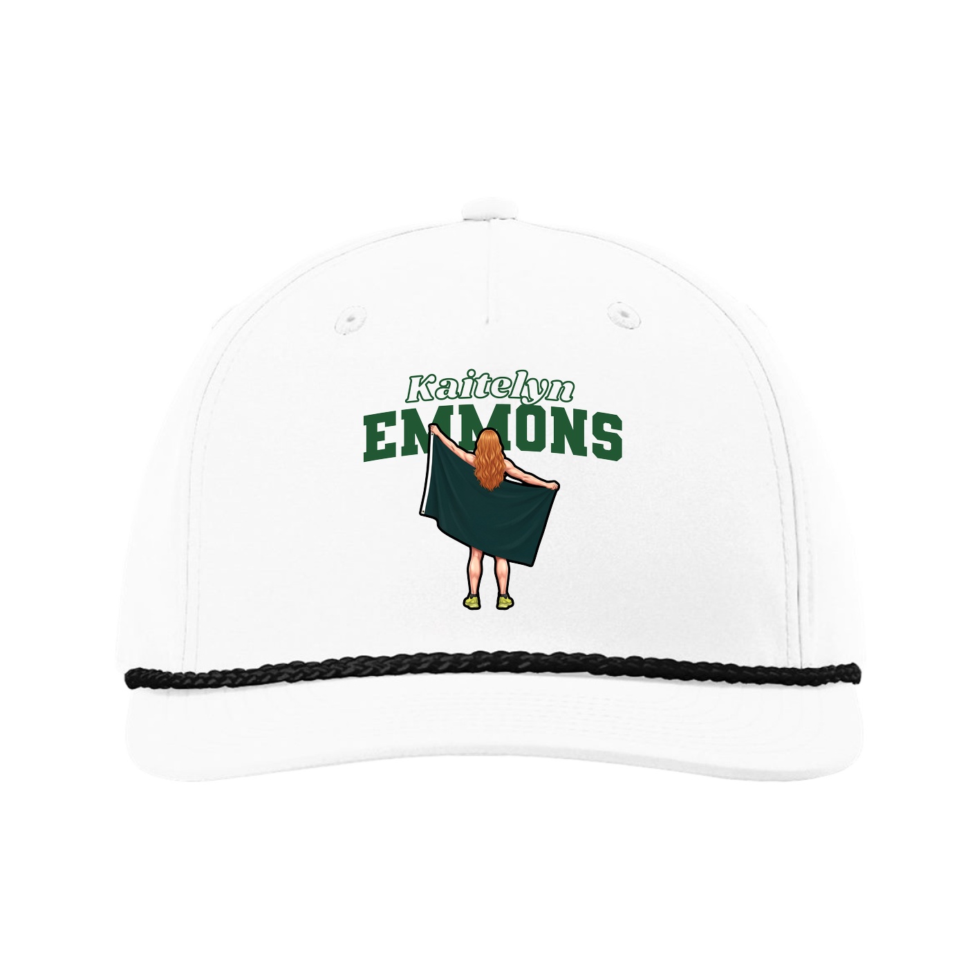 Five-Panel Classic Rope Cap — Name Arch in White