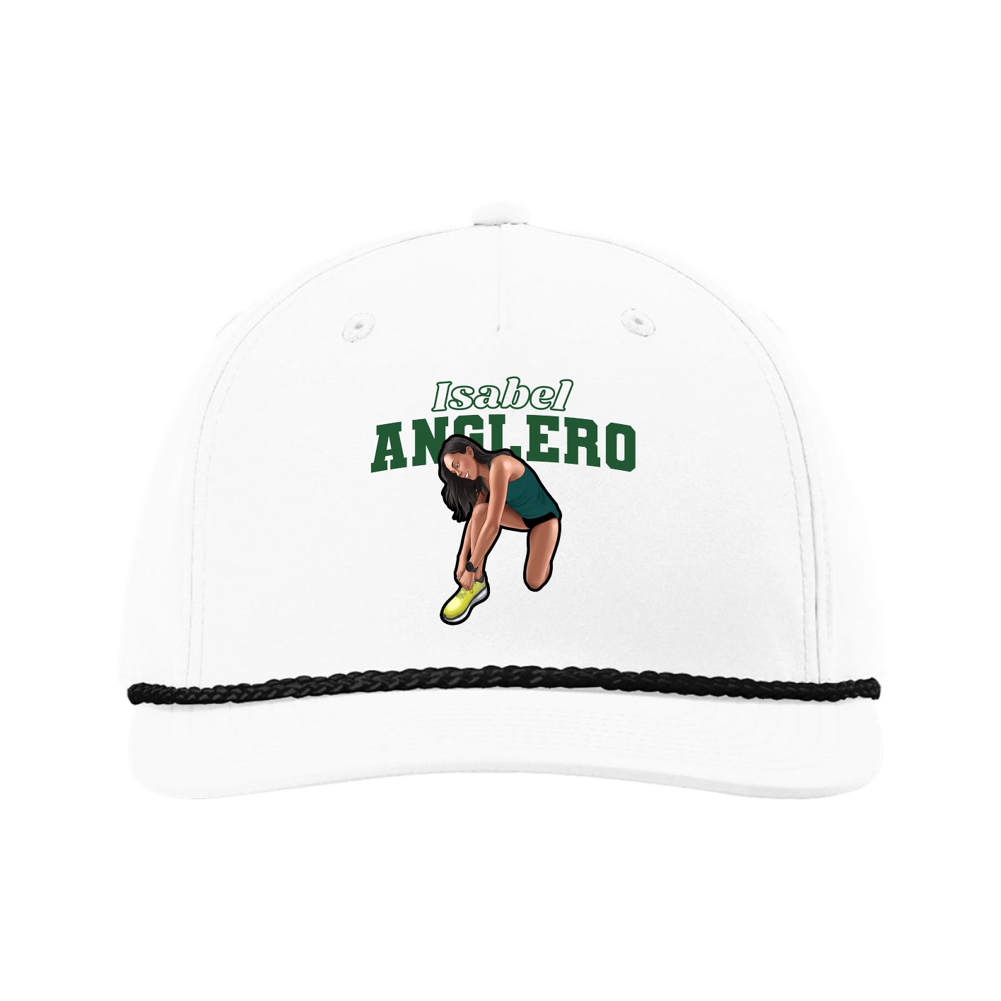 Five-Panel Classic Rope Cap — Name Arch in White