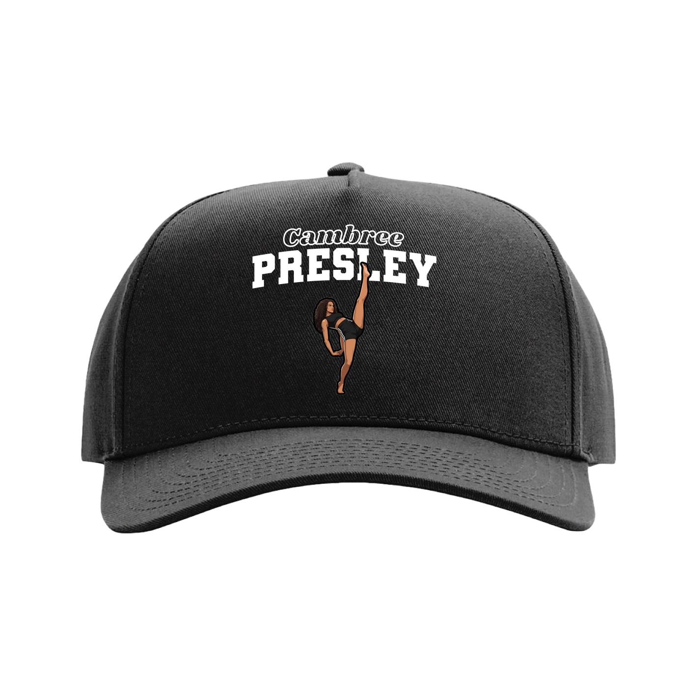 Full Fabric Five-Panel Champ Cap — Name Arch in Black