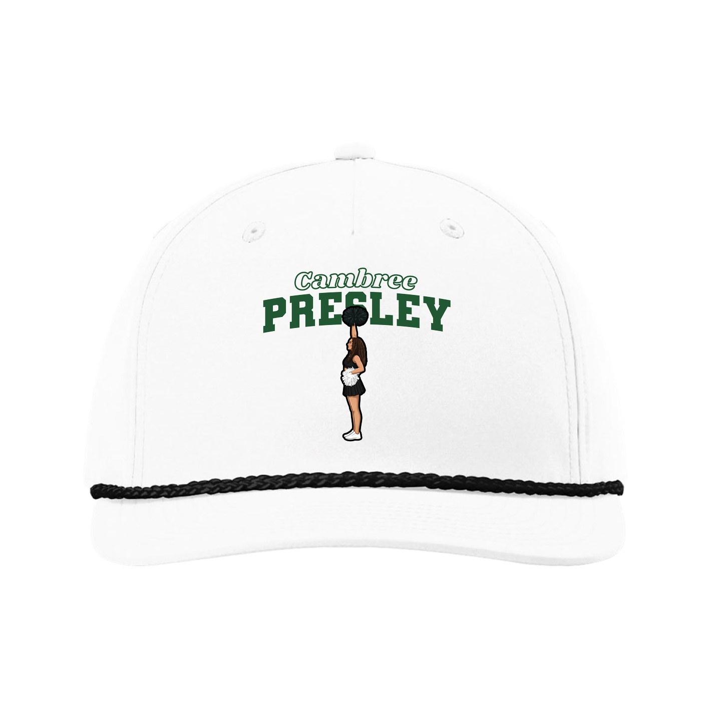 Five-Panel Classic Rope Cap — Name Arch in White