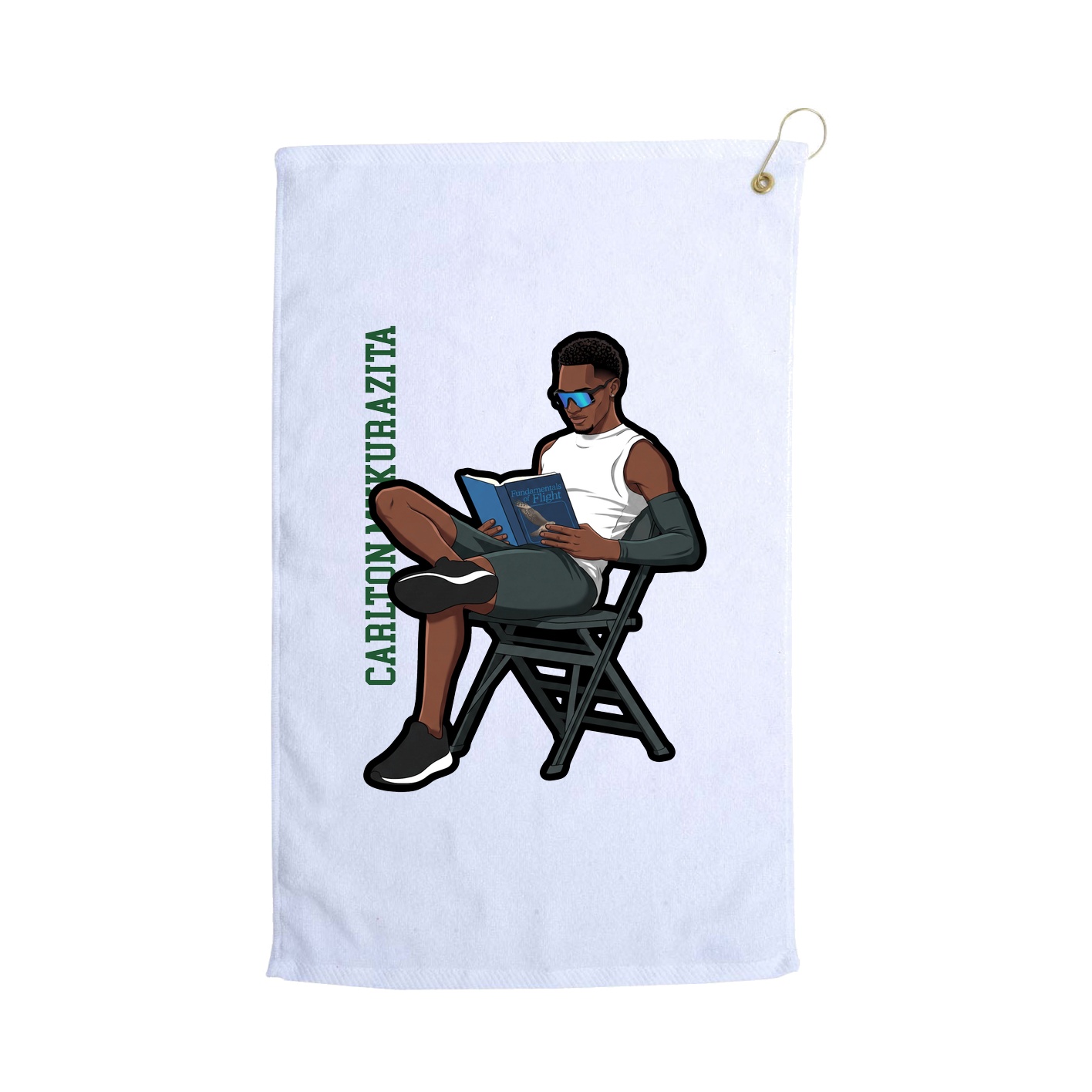 Golf Towel — Name Vertical in White