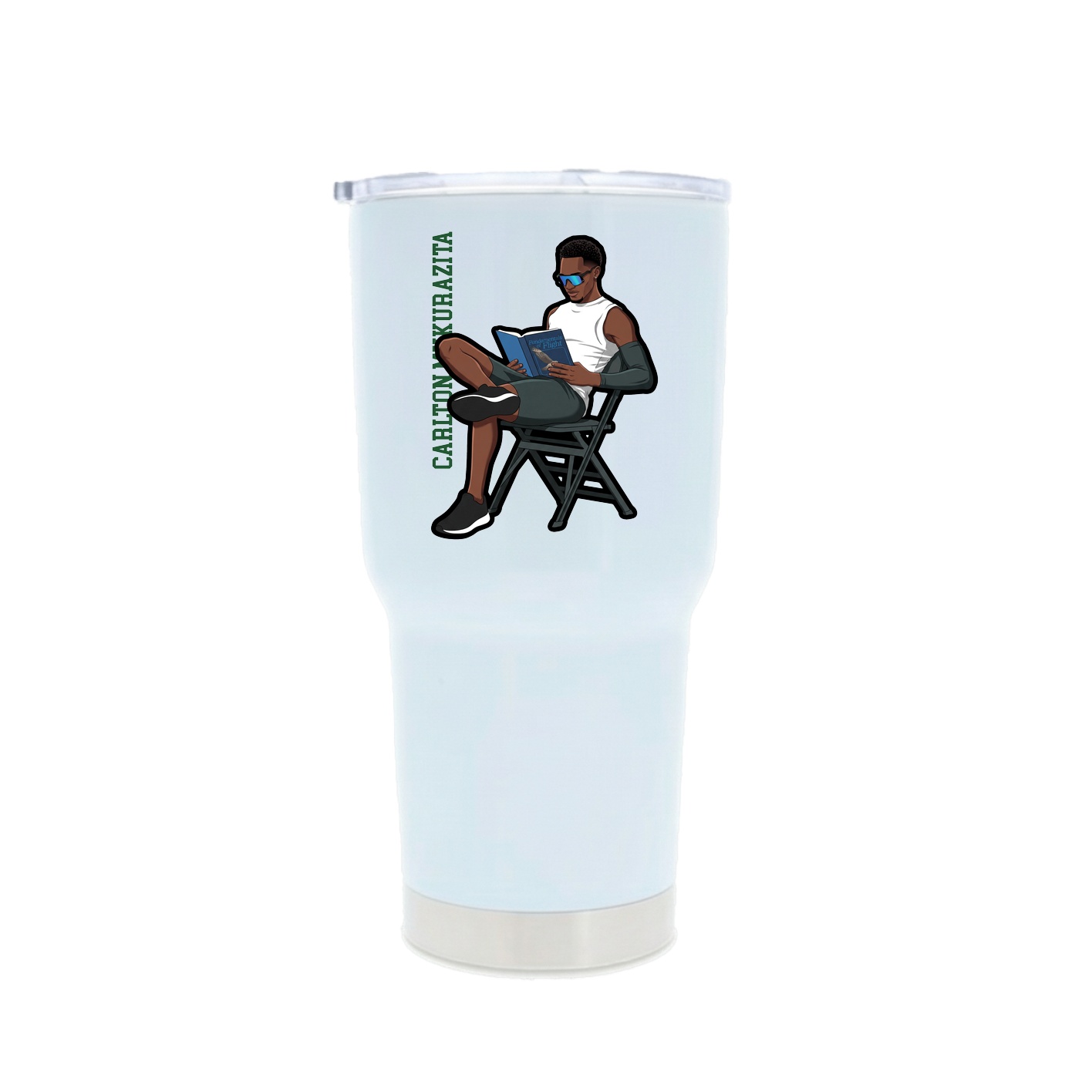 30oz Stainless Steel Tumbler — Name Vertical in White