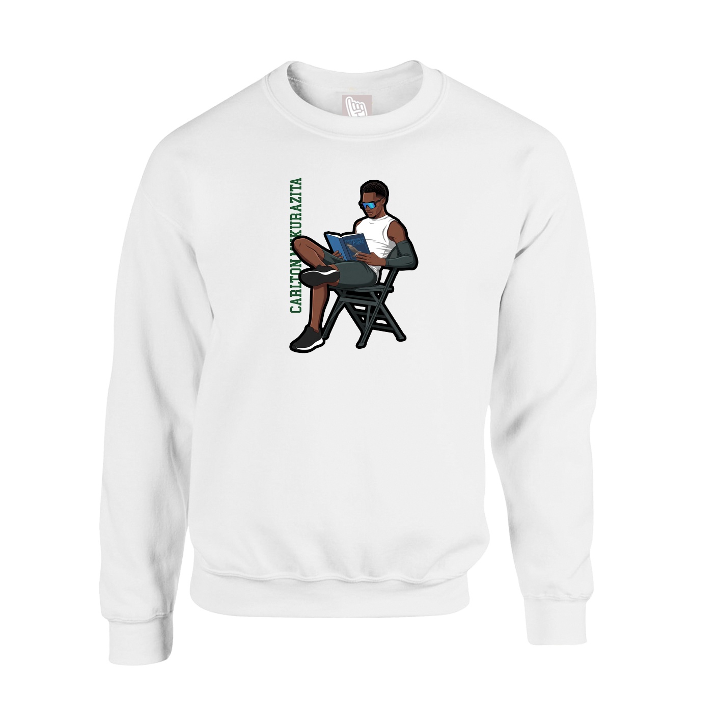 Fleece Crew — Name Vertical in White