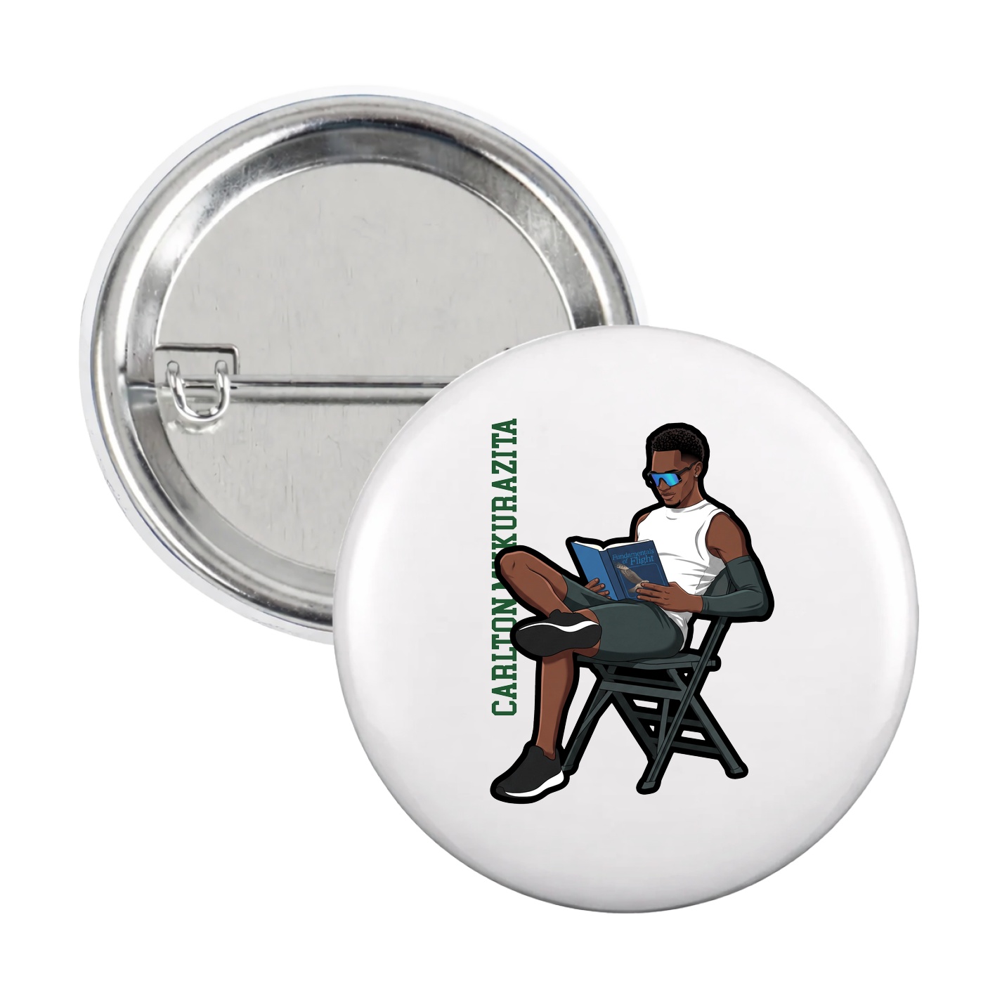 Game Day Button — Name Vertical in White