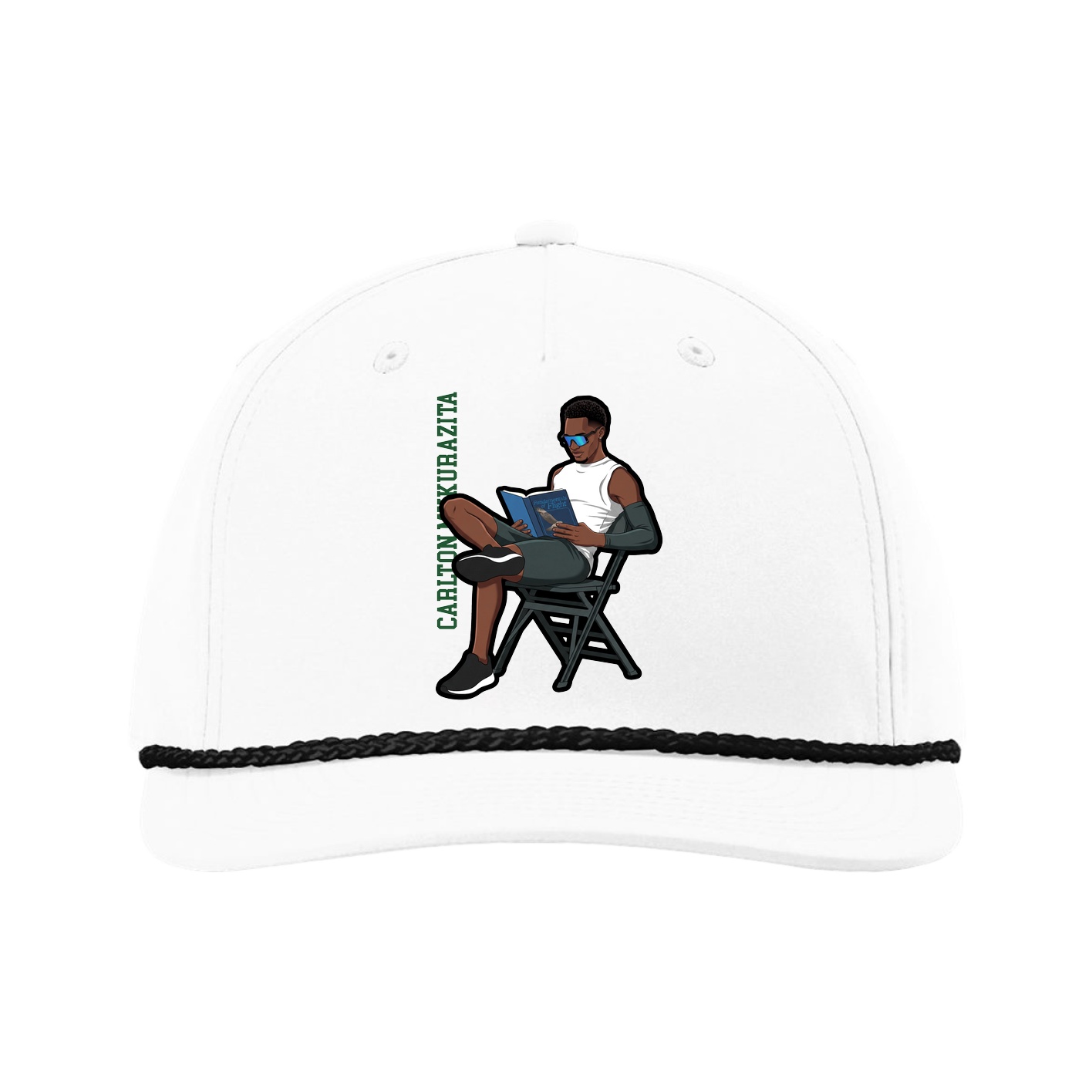 Five-Panel Classic Rope Cap — Name Vertical in White