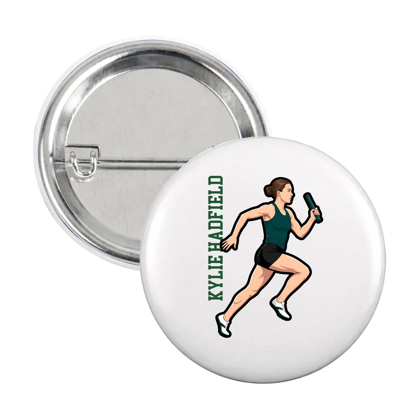 Game Day Button — Name Vertical in White