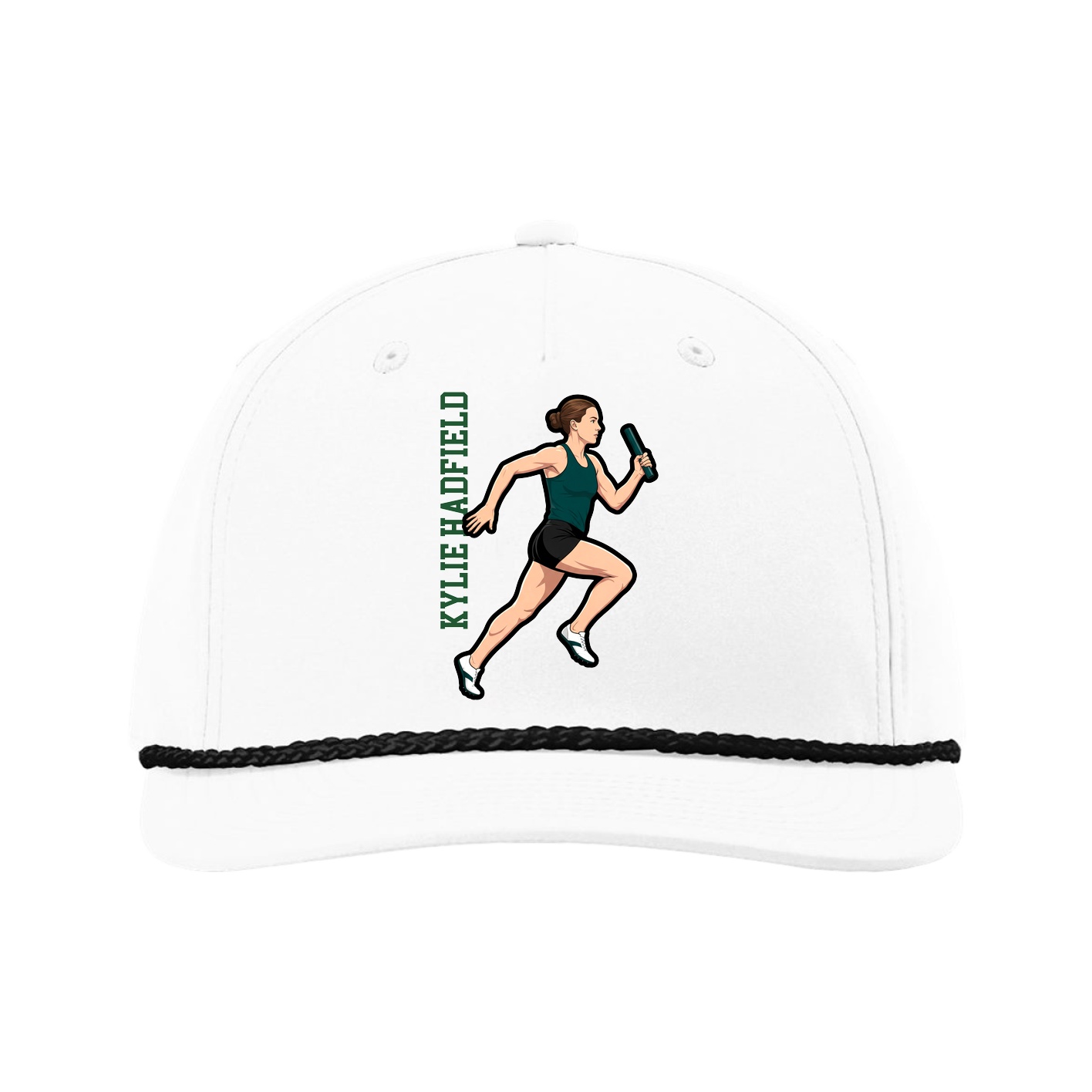 Five-Panel Classic Rope Cap — Name Vertical in White