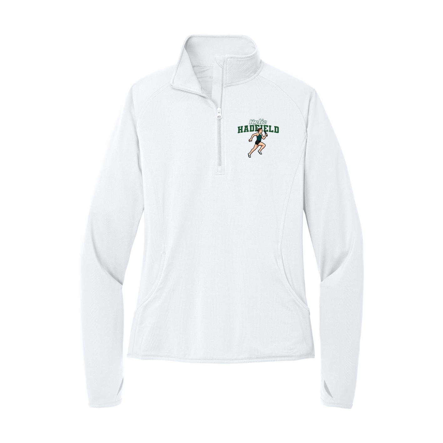 Women's Q-Zip Pullover — Name Arch in White