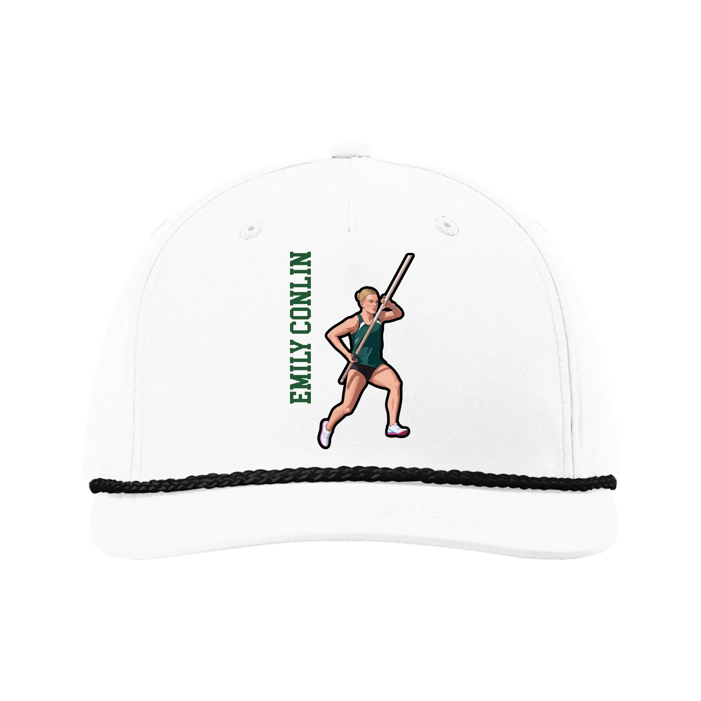 Five-Panel Classic Rope Cap — Name Vertical in White