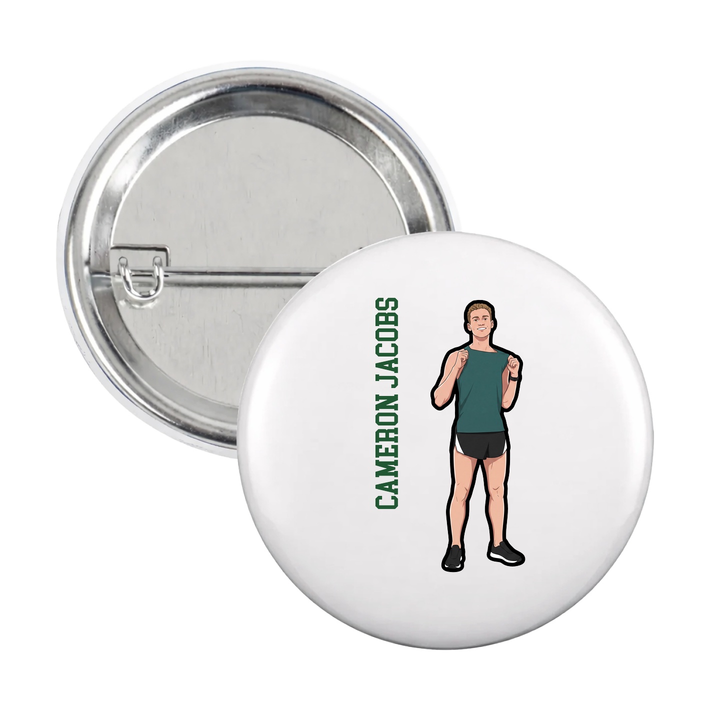 Game Day Button — Name Vertical in White