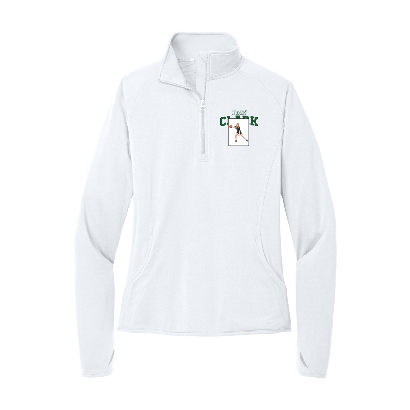 Women's Q-Zip Pullover — Name Arch in White