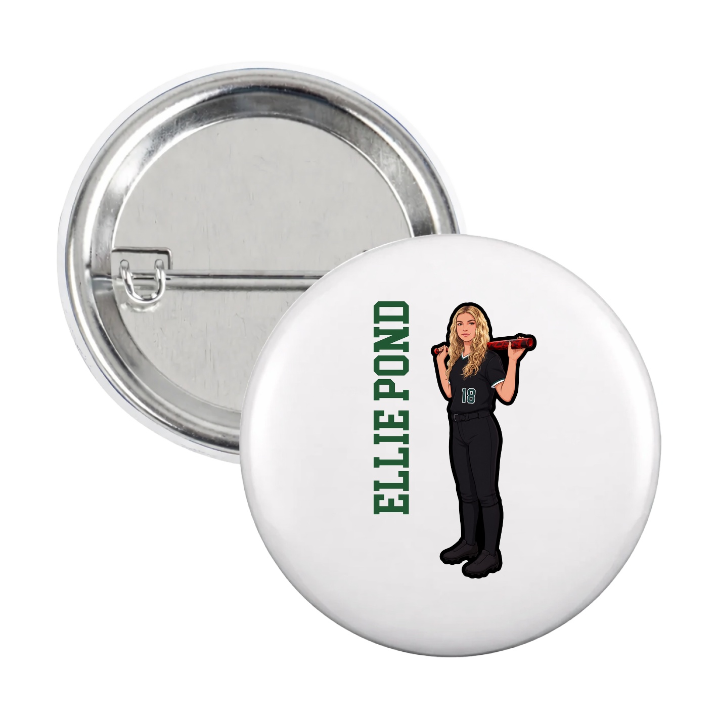 Game Day Button — Name Vertical in White