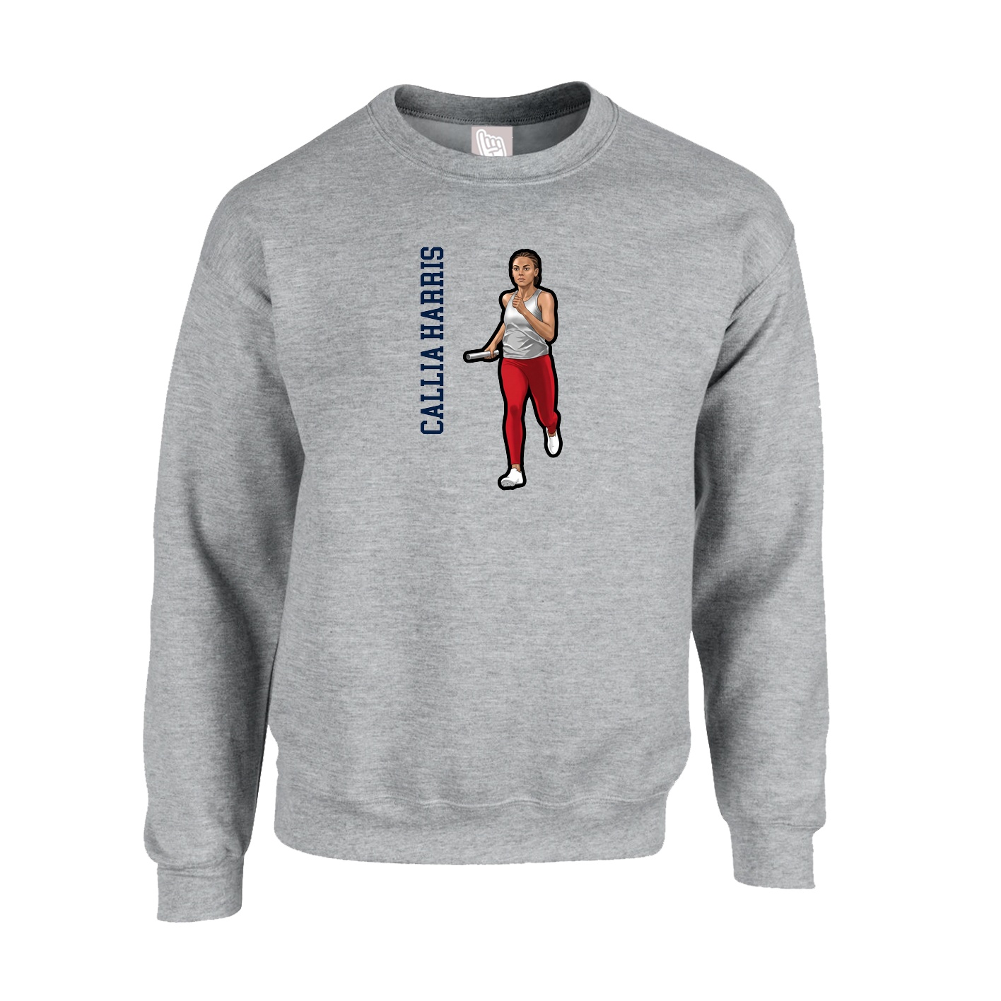 Fleece Crew — Name Vertical in Grey