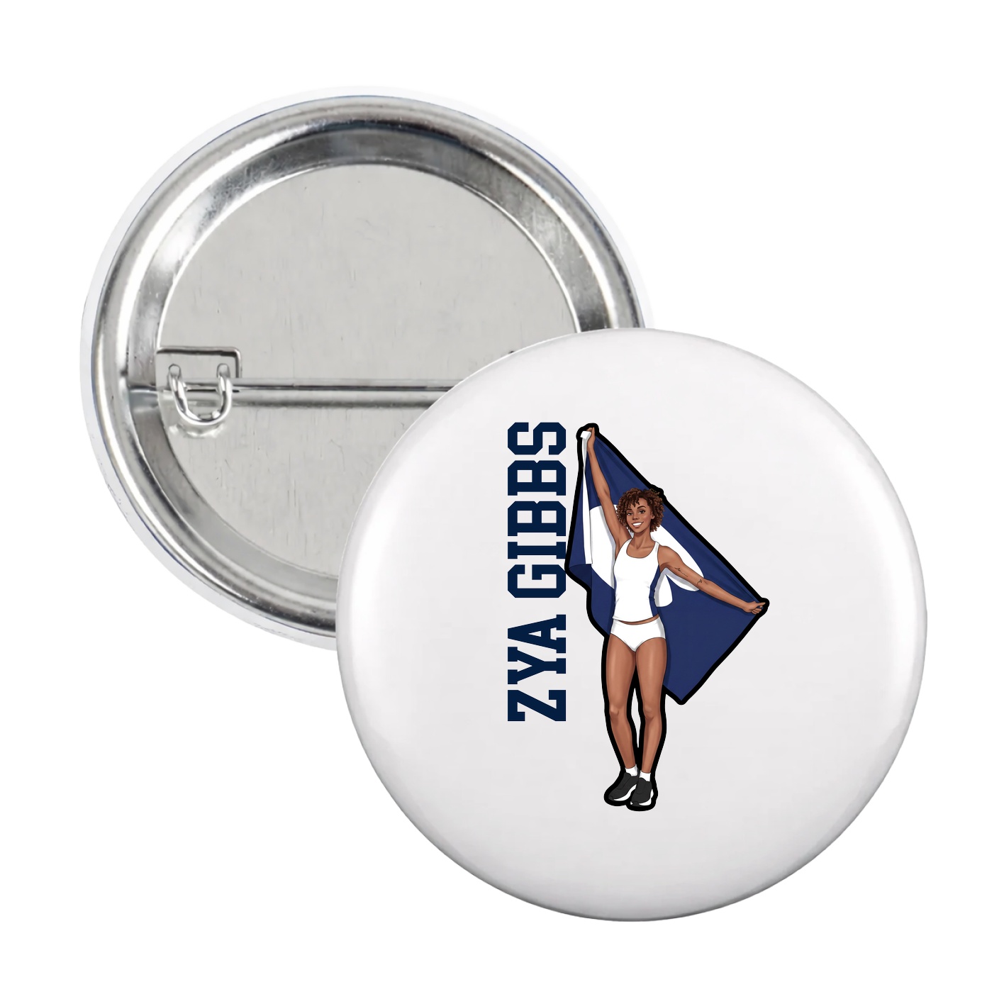 Game Day Button — Name Vertical in White