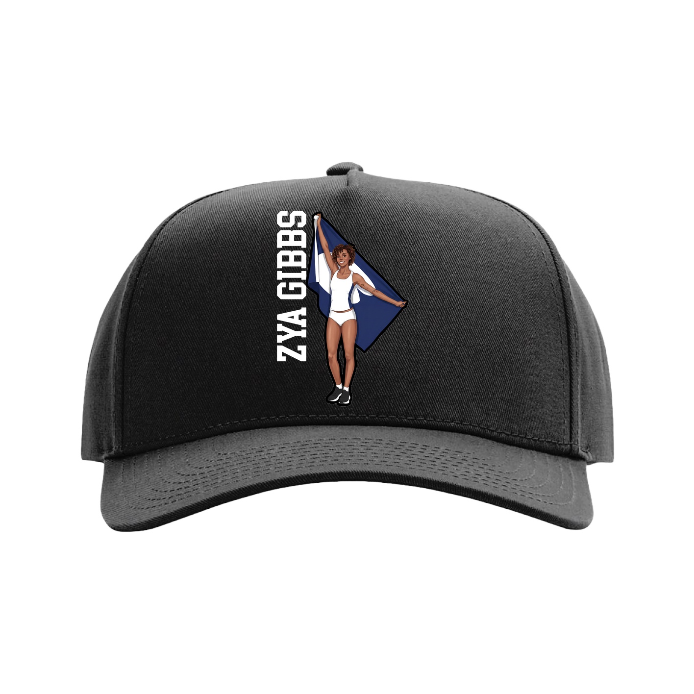 Full Fabric Five-Panel Champ Cap — Name Vertical in Black