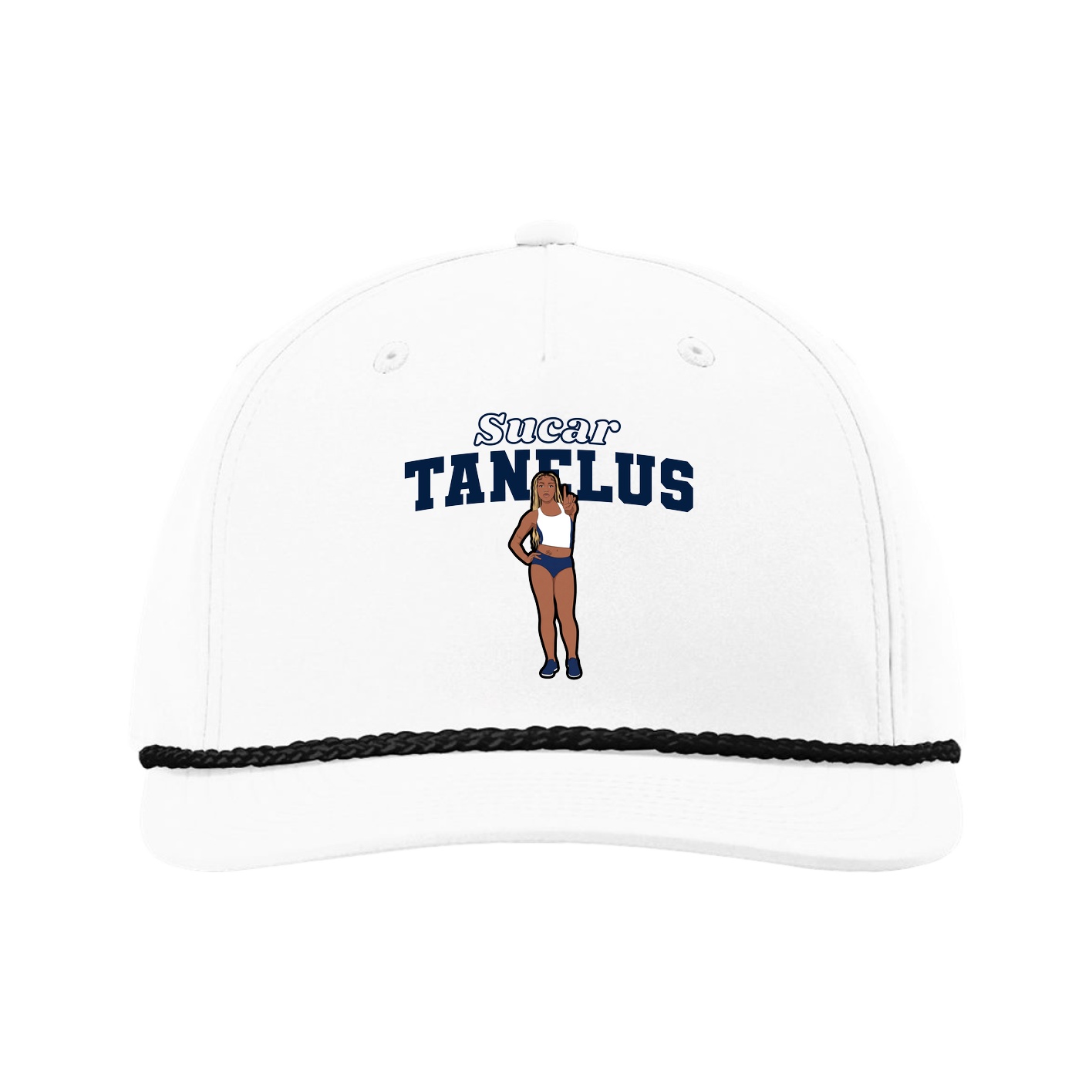 Five-Panel Classic Rope Cap — Name Arch in White