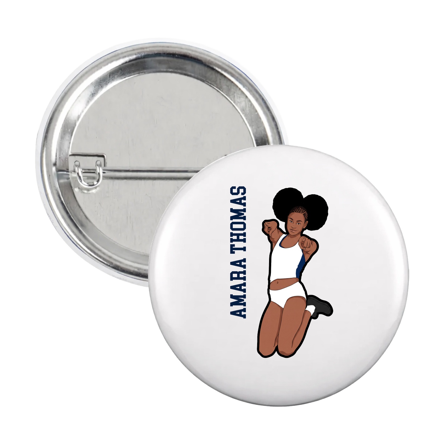 Game Day Button — Name Vertical in White