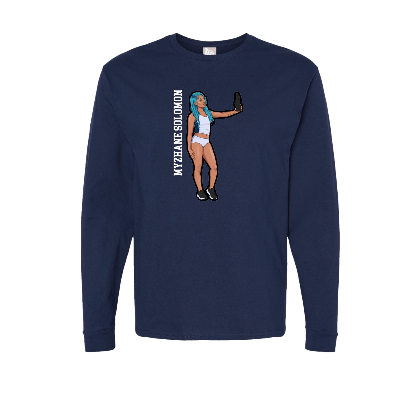 Long Sleeve Tee — Name Vertical in Navy