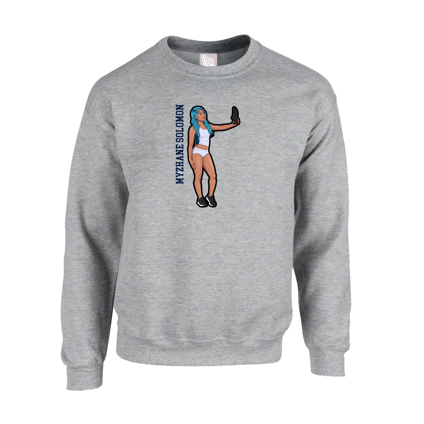 Fleece Crew — Name Vertical in Grey