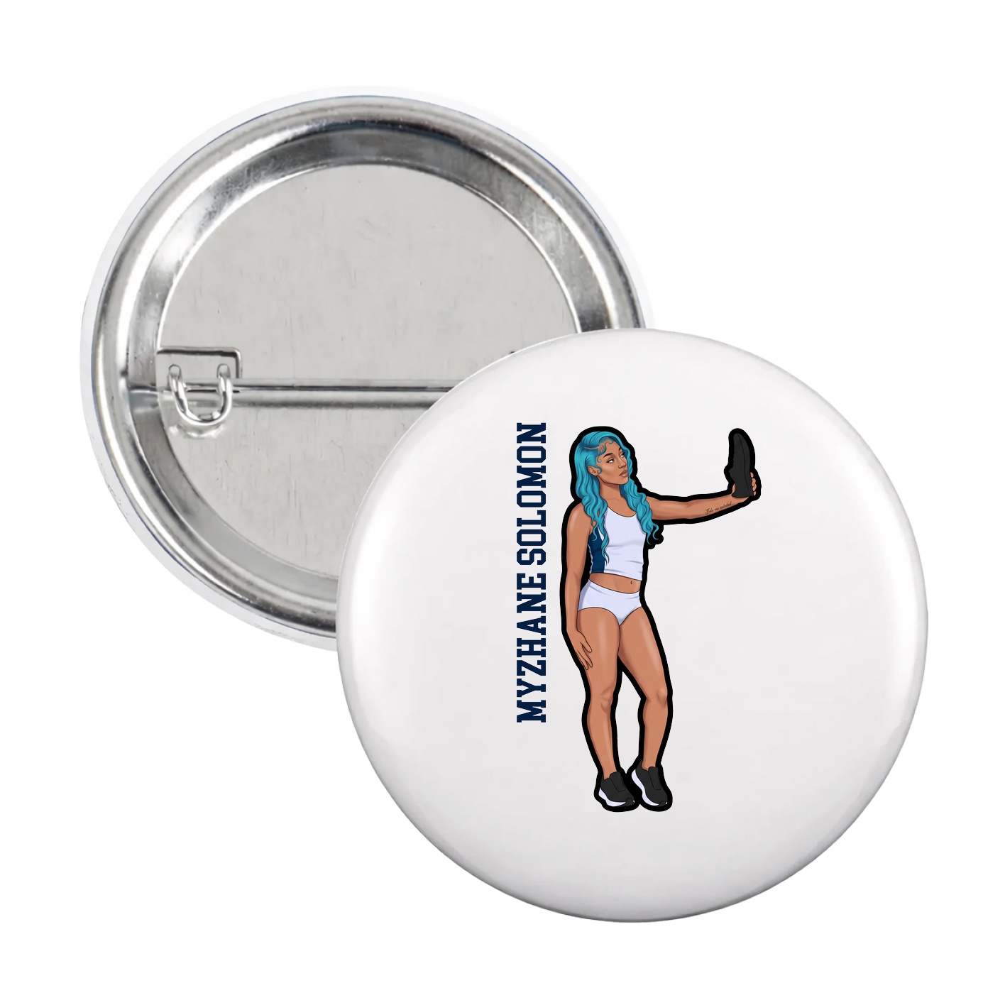 Game Day Button — Name Vertical in White