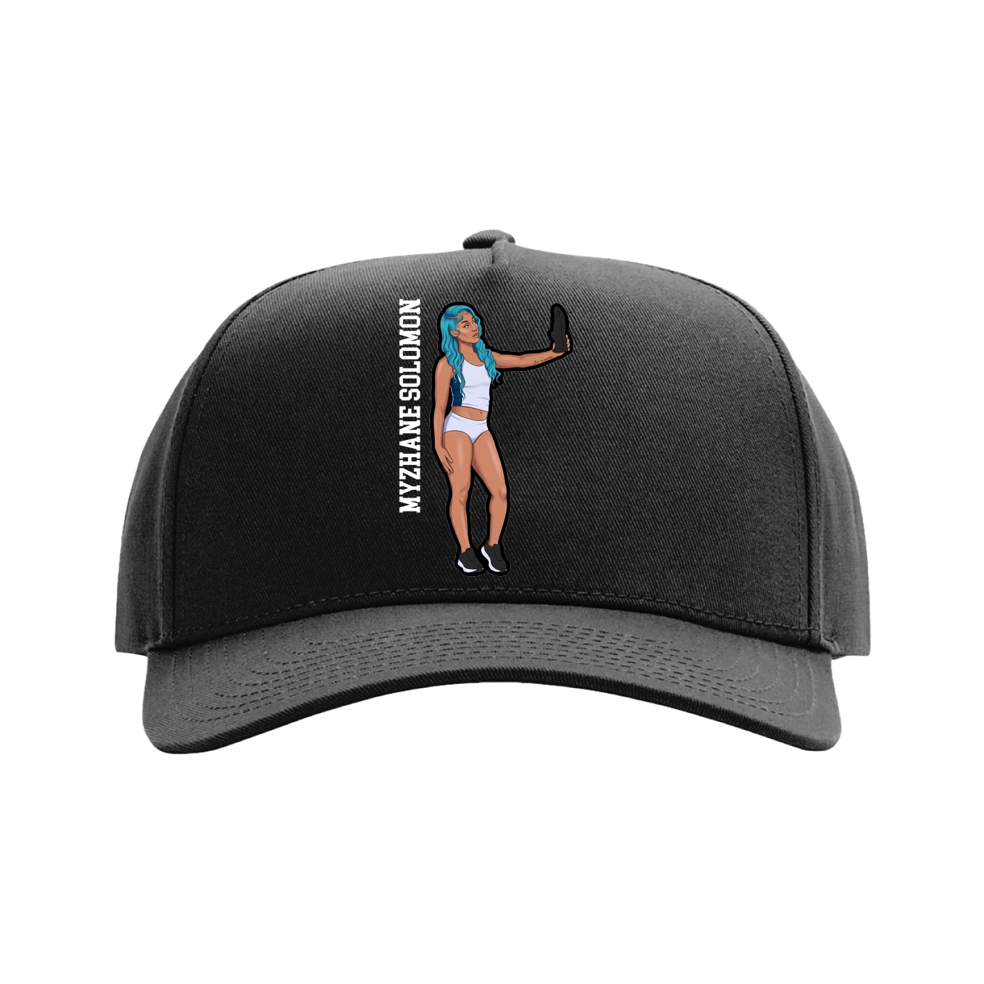 Full Fabric Five-Panel Champ Cap — Name Vertical in Black