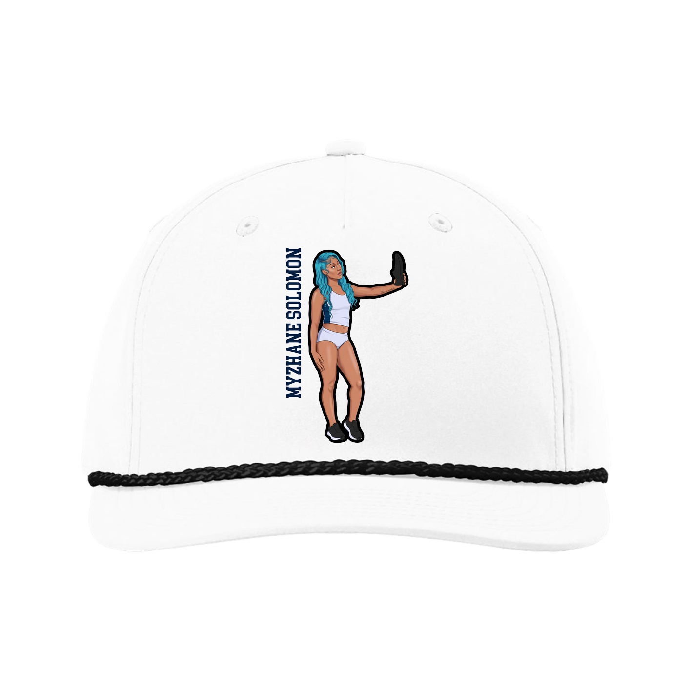Five-Panel Classic Rope Cap — Name Vertical in White