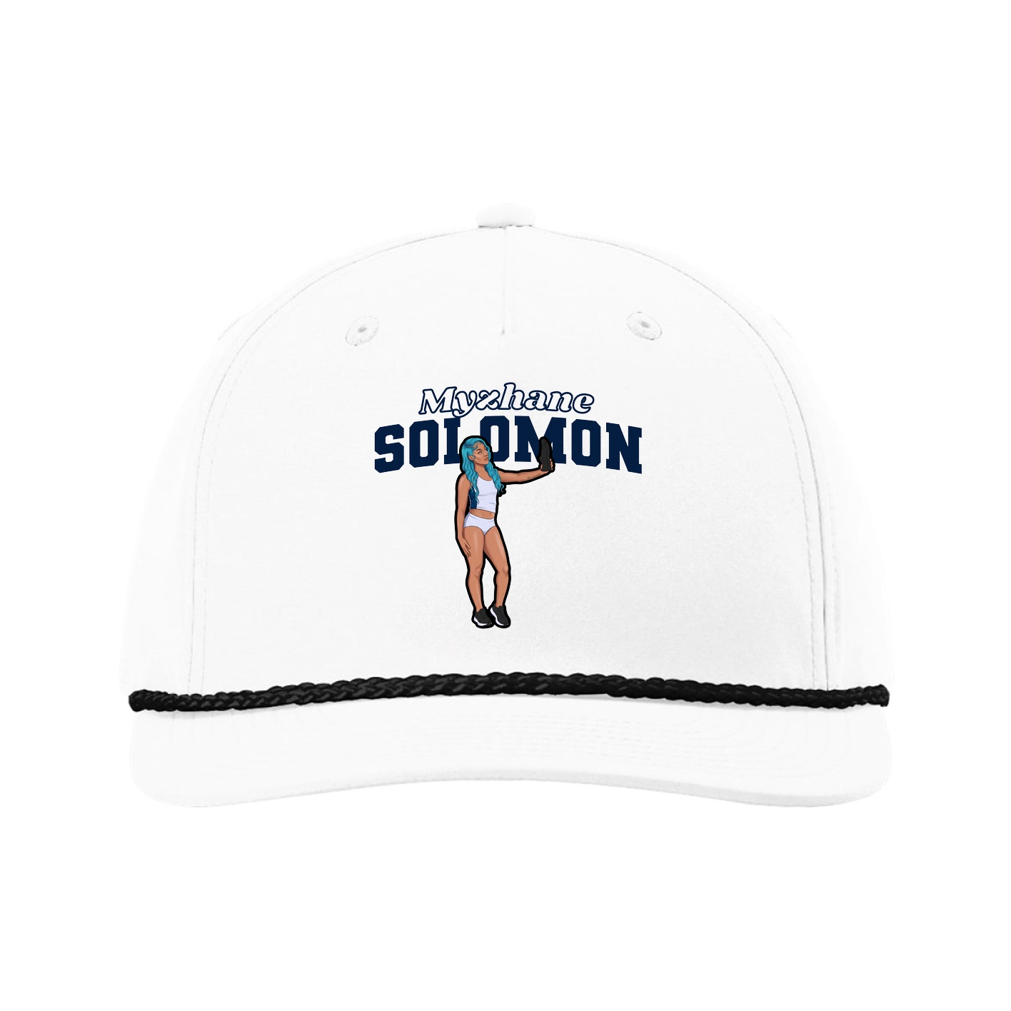 Five-Panel Classic Rope Cap — Name Arch in White
