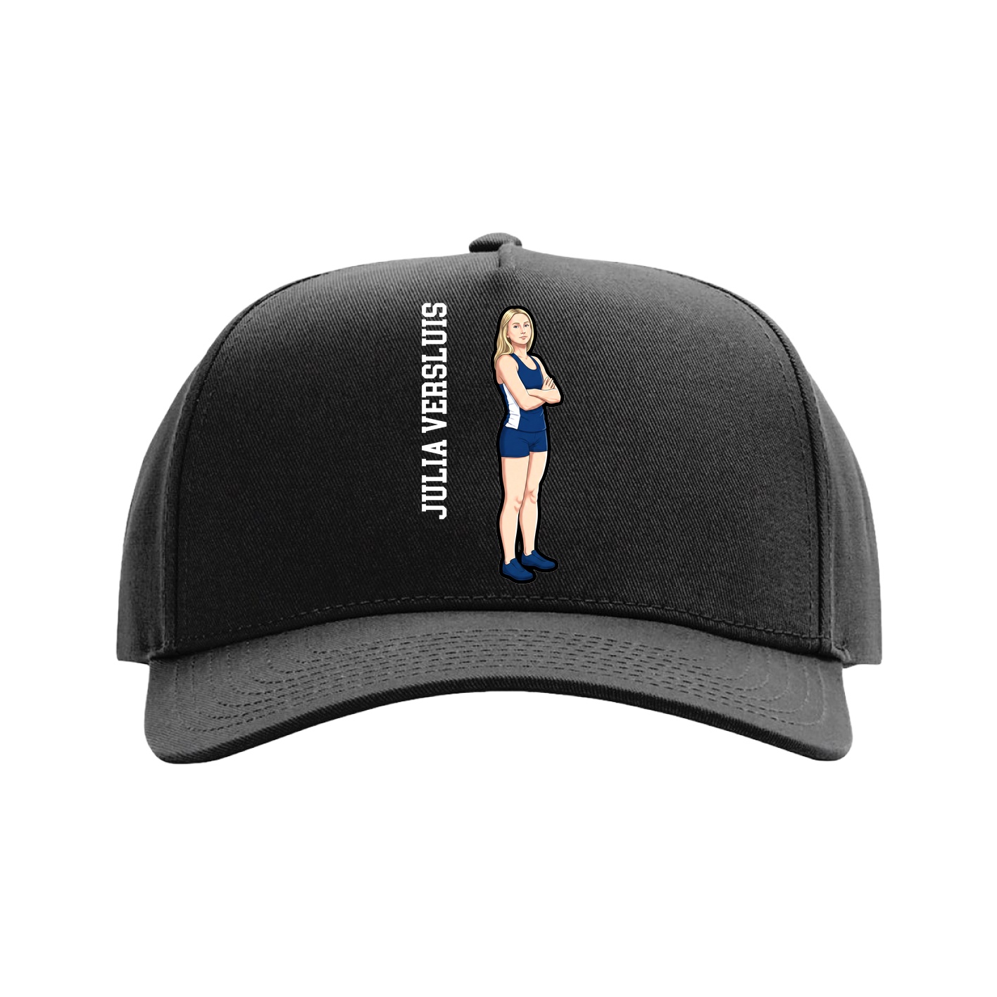 Full Fabric Five-Panel Champ Cap — Name Vertical in Black