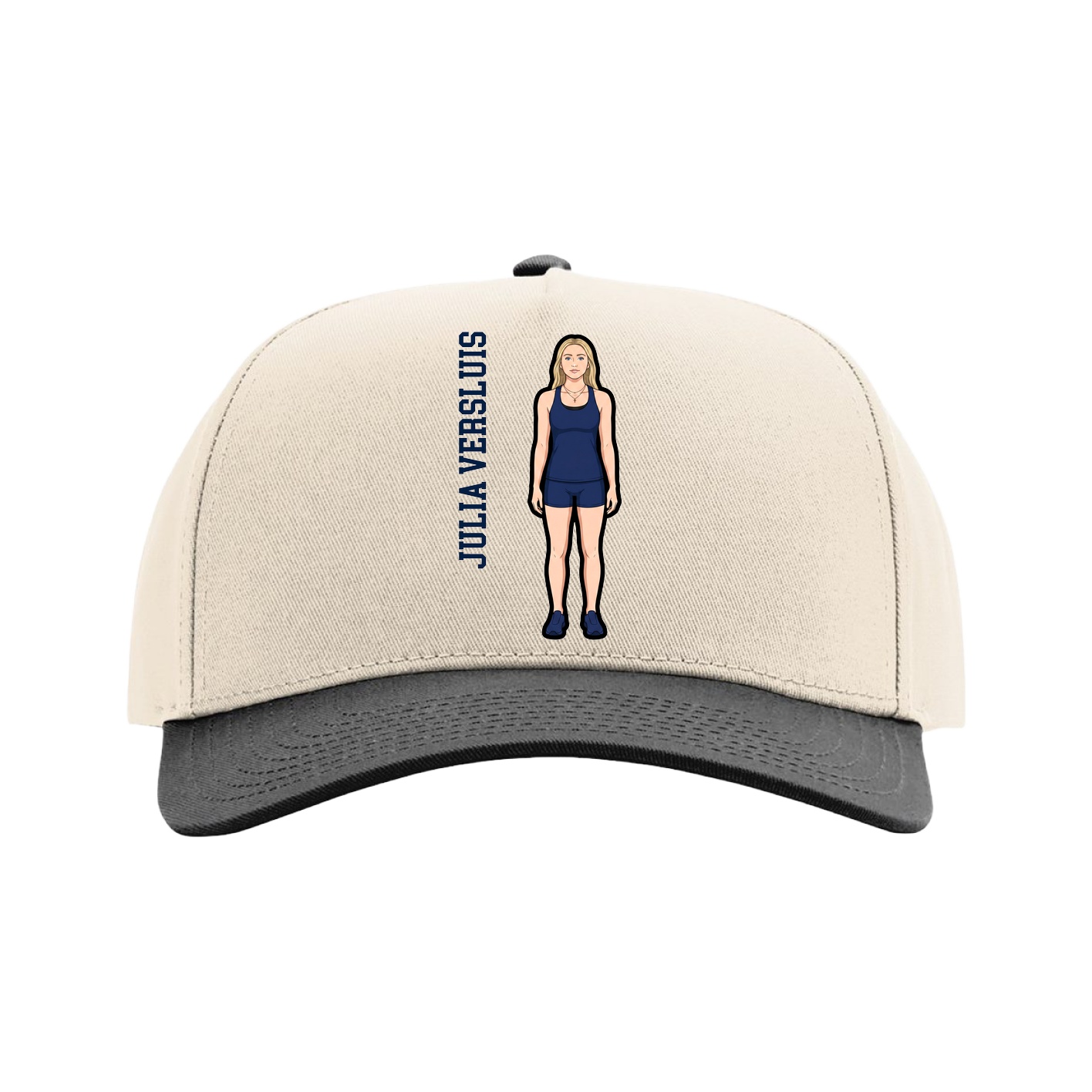 Full Fabric Five-Panel Champ Cap — Name Vertical in Cream/Black