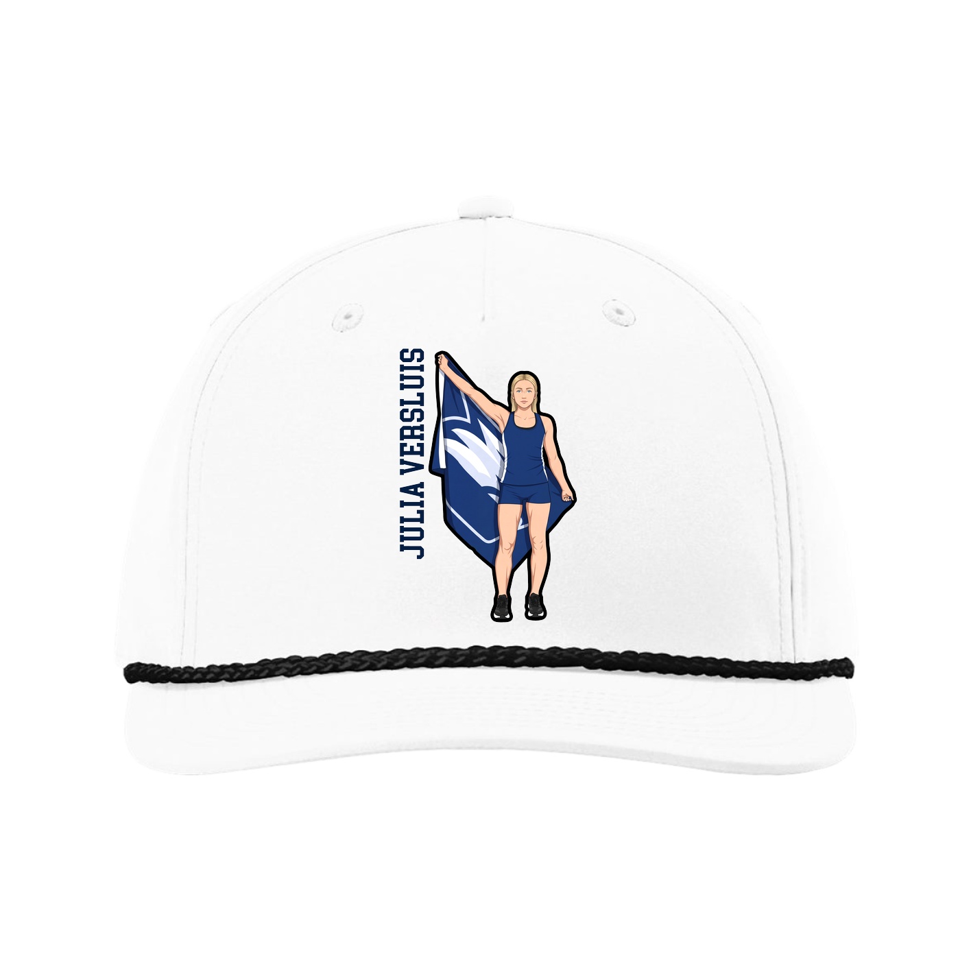 Five-Panel Classic Rope Cap — Name Vertical in White