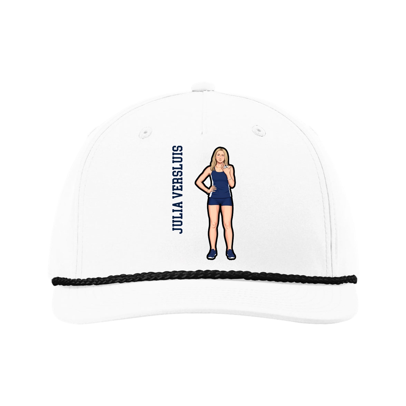 Five-Panel Classic Rope Cap — Name Vertical in White